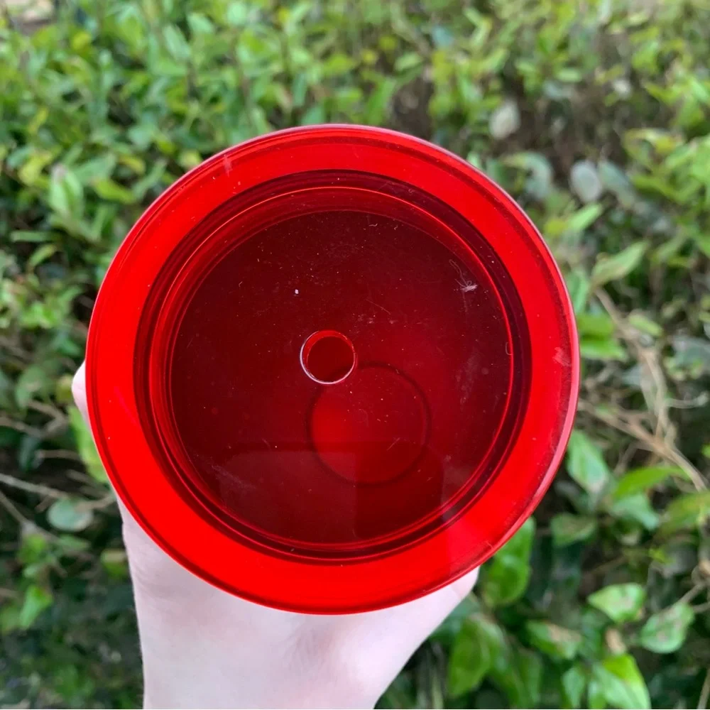 2021 Holiday Edition Metal Starbucks Cup Red/Pink Foliage Pine Cones NO STRAW